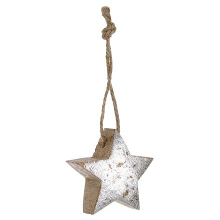 PENDAGLIO STELLA ARGENTO IN LEGNO 5CM
