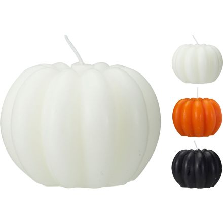 Candela a forma di zucca, 9x7 cm, modello assortito (nero, arancione, bianco)