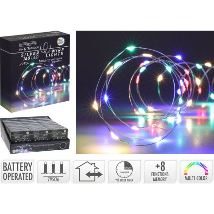 Stringa luminosa con 160 LED, 795 cm, con cavo argento, multicolore