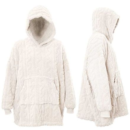 FELPA CON CAPPUCCIO DESIGN A MAGLIA, 70X50X87CM, BIANCO