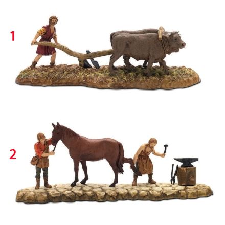 CONTADINO CON ARATRO / CON CAVALLO 6CM IN RESINA MODELLO ASSORTITO