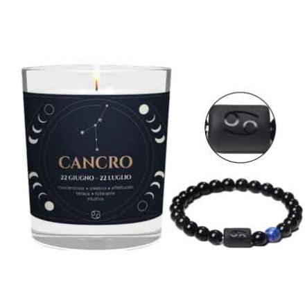 CANDELA CON SEGNO ZODIACALE CANCRO CON BRACCIALE NERO ASTRO CANCRO