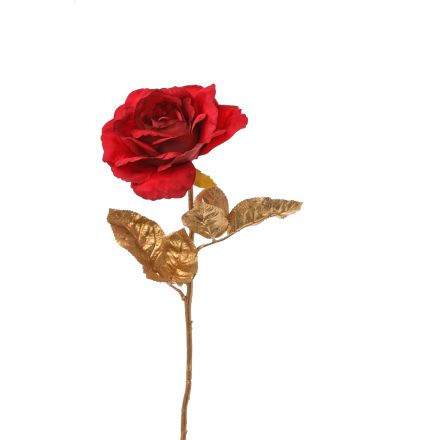 RAMO ORO CON ROSA ROSSA 57CM