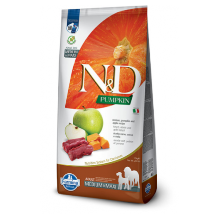 N&D Croquettes de citrouille chiens adultes moyens maxi et pomme 12 kg