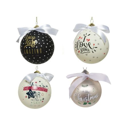 1 BOULE DE NOËL 10 CM AVEC DÉDICACE ANGLAISE ASSORTIE