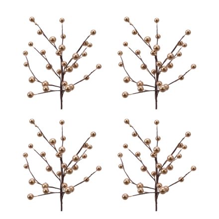 OFFERTA 4 RAMI PICK CON BACCHE ORO H26CM