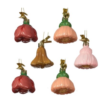 OFFERTA 6 CIONDOLI NATALIZI A FORMA DI FIORE IN VETRO