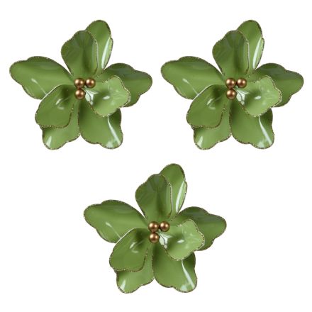 OFFERTA 3 FIORI CON CLIP VERDE E BACCHE ORO 15X8CM