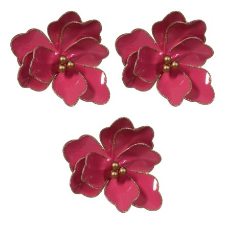 OFFERTA 3 FIORI CON CLIP E BACCHE FUCSIA 15X8CM