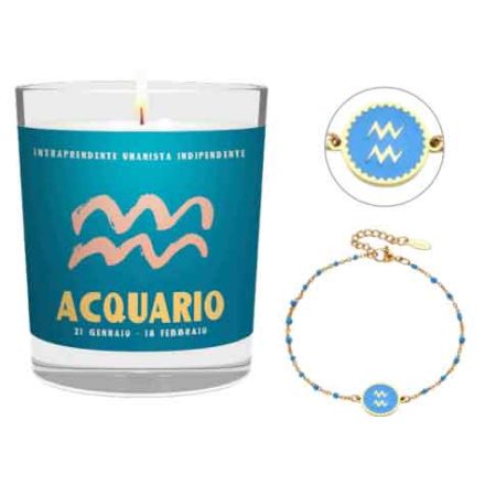 CANDELA CON SEGNO ZODIACALE ACQUARIO INCLUSO BRACCIALE ASTRO ACQUARIO
