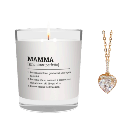 CANDELA CON SCRITTA NONNA INCLUSA COLLANA CON CUORE LUCIDO