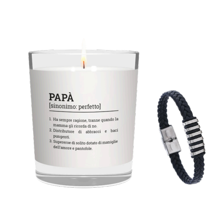 CANDELA CON SCRITTA PAPA' INCLUSO BRACCIALE IN ACCIAIO E TITANO