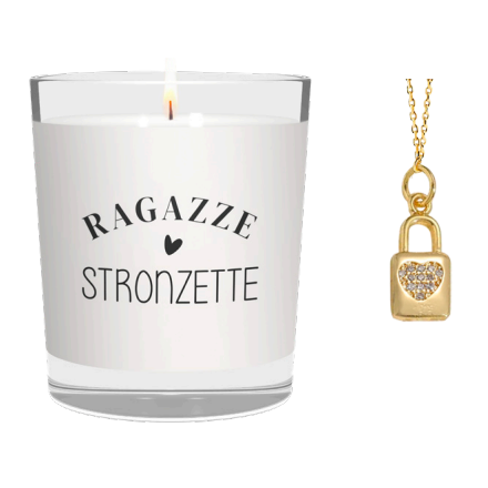 CANDELA CON SCRITTA RAGAZZE STRONZETTE INCLUSA COLLANA PADLOCK