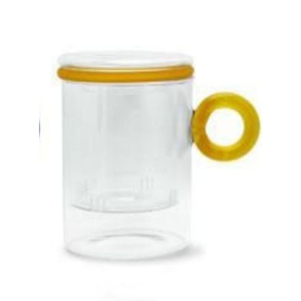 TISANIERA IN VETRO BOROSILICATO MANICO AD ANELLO GIALLO 450ML LINEA OLIMPIA
