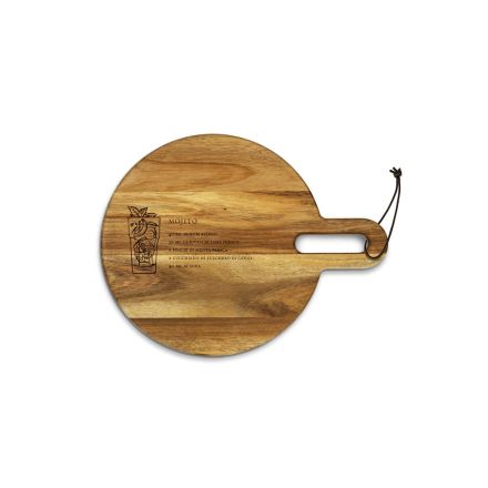 Tagliere in legno di acacia FSC, con ricetta cocktail incisa 31.6x24.6 cm.