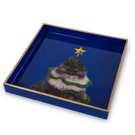 Vassoio Svuota tasche 20x20cm Gatto Natalizio