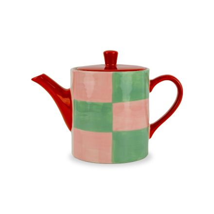 Teiera in Stoneware a scacchi rosa verde 850ml