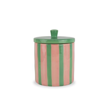 Barattolo Contenitore in Stoneware a righe rosa verde 850ml