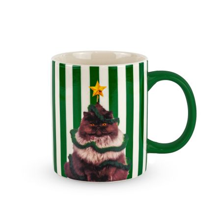 Tazza Natalizia Gatto con Corna 330ml in porcellana