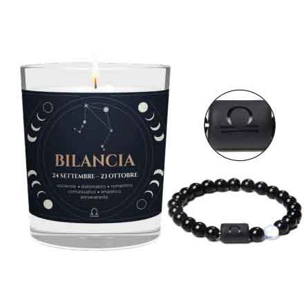 CANDELA CON SEGNO ZODIACALE BILANCIA CON BRACCIALE NERO ASTRO