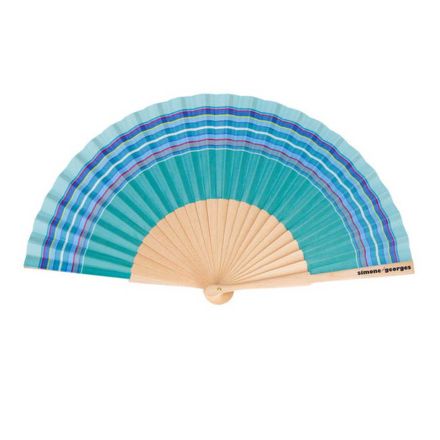 ÉVENTAIL COTON ET BOIS BLEU MARTIN 23X3CM