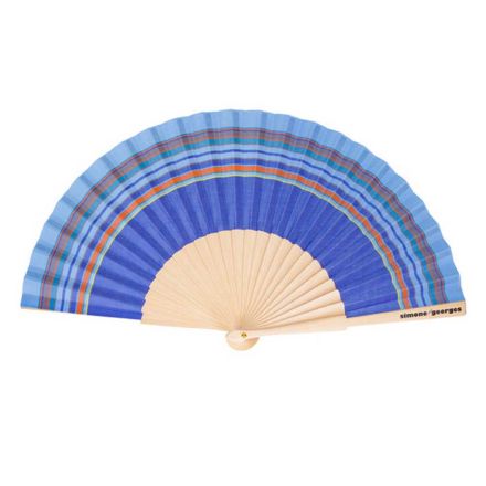 ÉVENTAIL COTON ET BOIS BLEU VINCENT 23X3CM